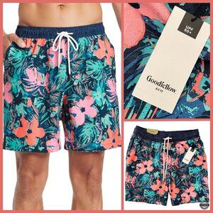 GOODFELLOW Swim Trunk Shorts Men's Medium Lined w/ Pockets Tropical Hibiscus NEW